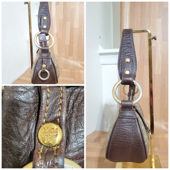 MCM Visetos Jacquard Baguette Green Shoulder Bag - Picture 4 of 8